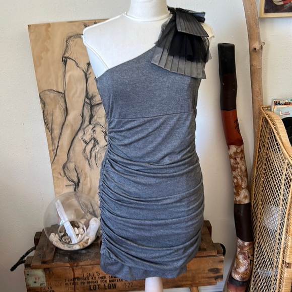 Gray Bodycon Women L Mini One Shoulder Prom Party Dress Lace Twelve By Twelve LA - Picture 1 of 8